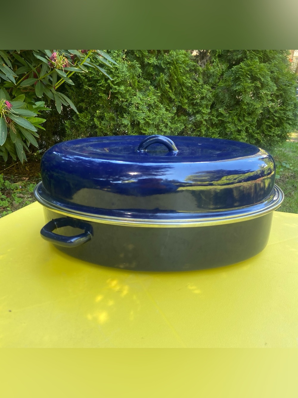 Vintage Sheffield Navy Blue Enamelware 15" Roasting Pan Roaster Lid